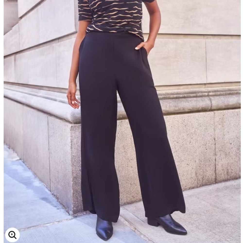 Ellos Pull On Wide Leg Pants Womens 3X 30 32 Black Elastic Waist Career Capsule